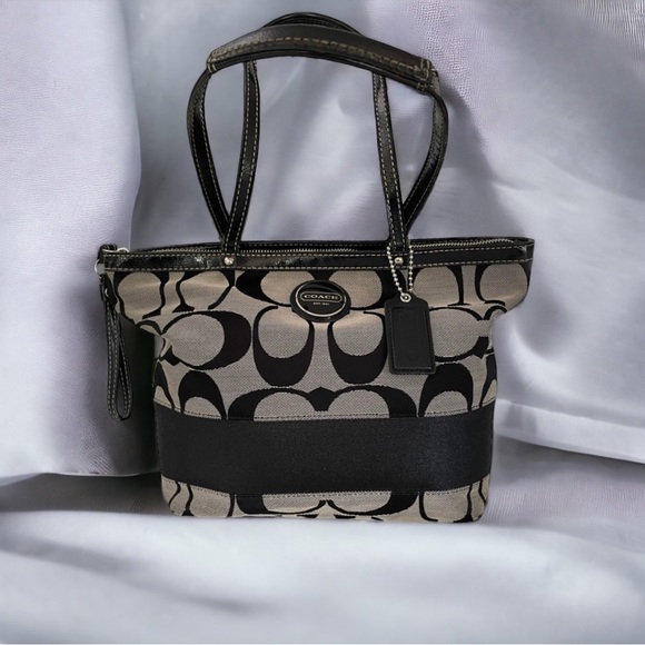 Coach Handbags - COACH Signature Tote with Black Stripe